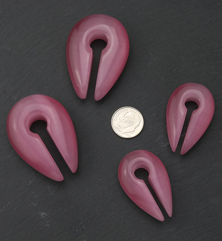 Pink Cat's Eye Glass Keyhole Ear Weights - Mrs Treak