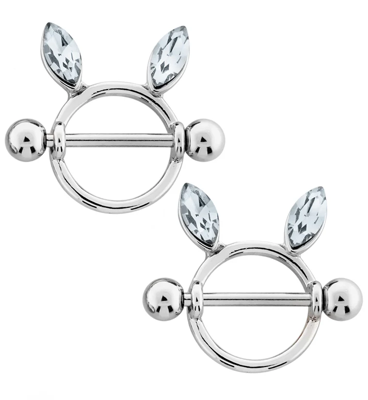Bunny Ears Clear CZ Nipple Ring Shield - Mrs Treak