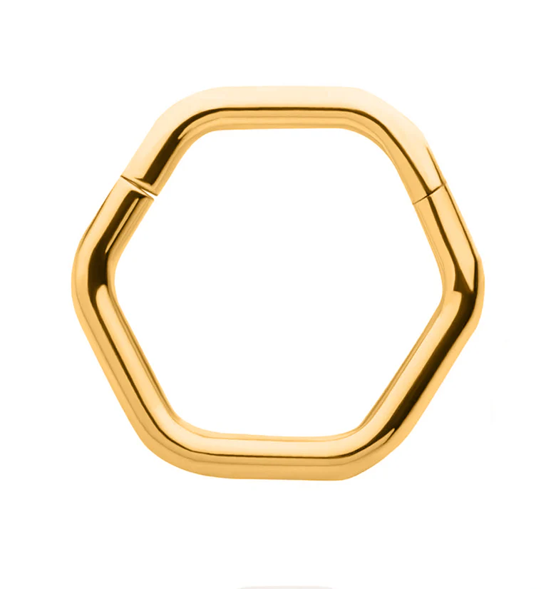 Gold PVD Hex Stainless Steel Hinged Segment Ring - Mrs Treak