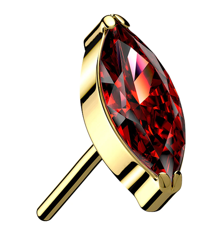 Gold PVD Red CZ Oval Titanium Threadless Top - Mrs Treak