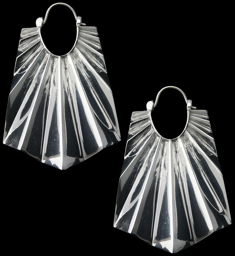 Long Rays White Brass Titanium Hangers / Earrings - Mrs Treak