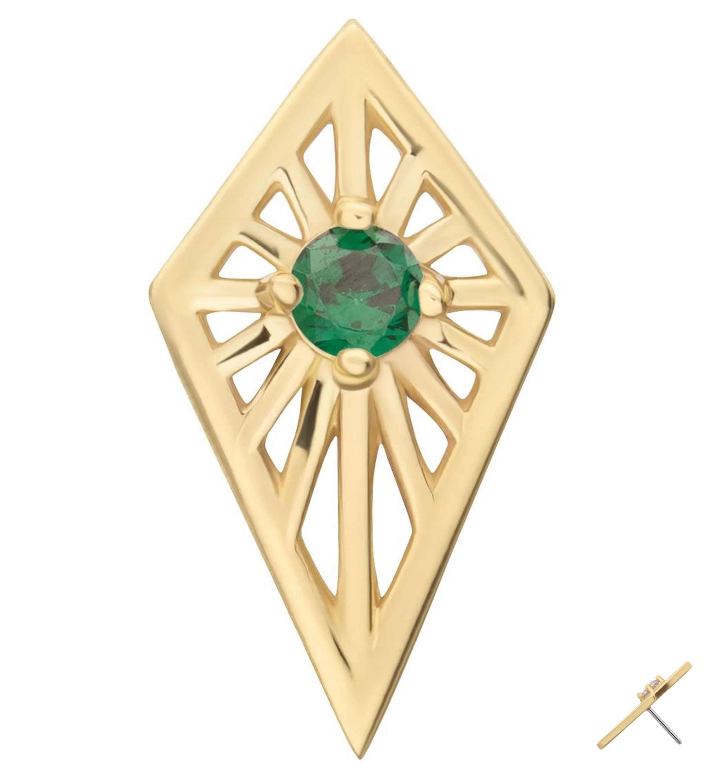 14kt Gold Tetra Emerald CZ Threadless Top - Mrs Treak