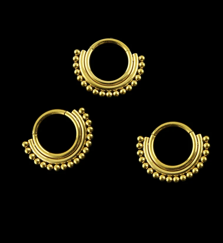 Gold PVD Beaded Row Hinged Segment Ring - Mrs Treak