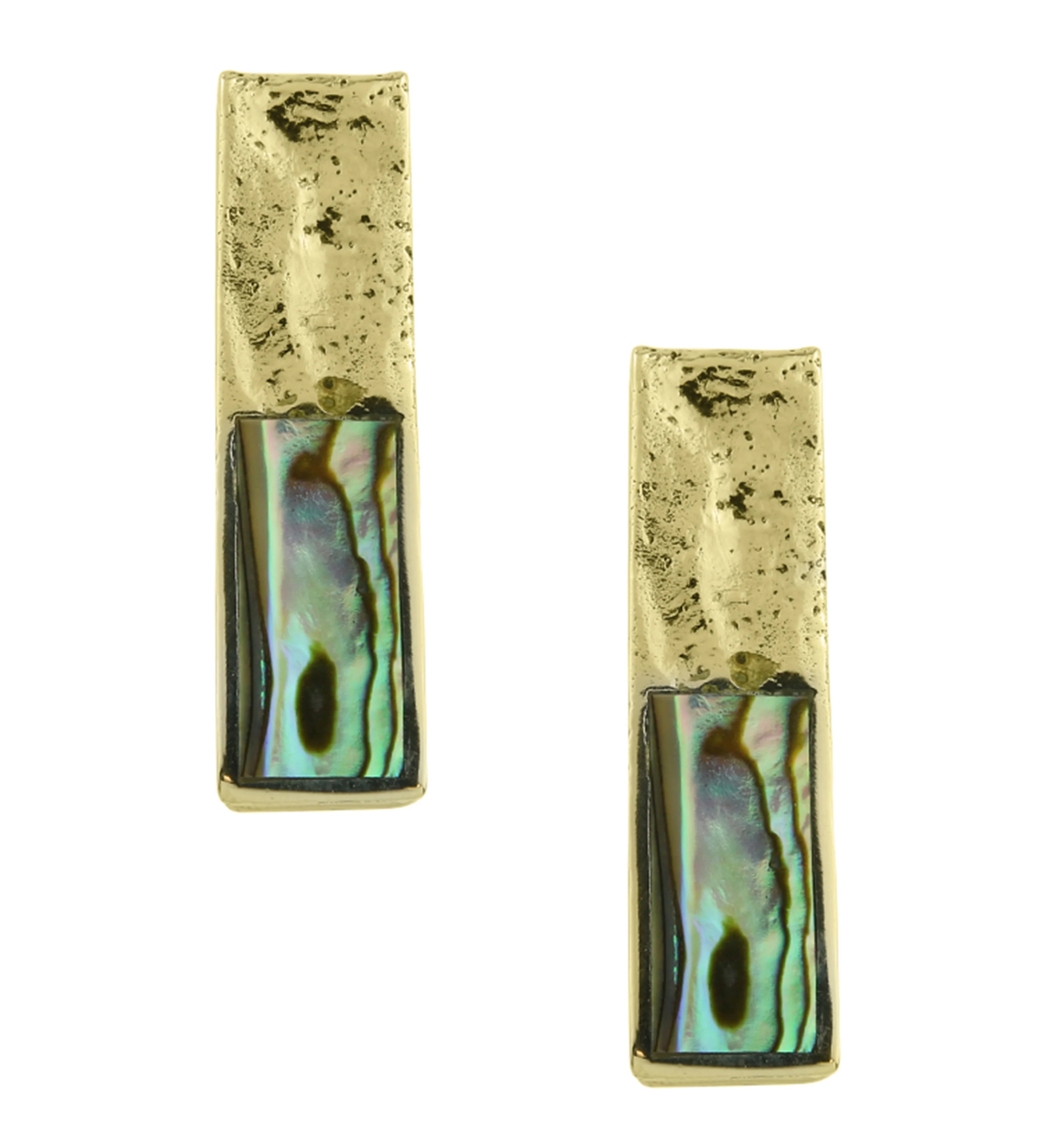 Hammered Tower Half Abalone Brass Ear Weights - Mrs Treak