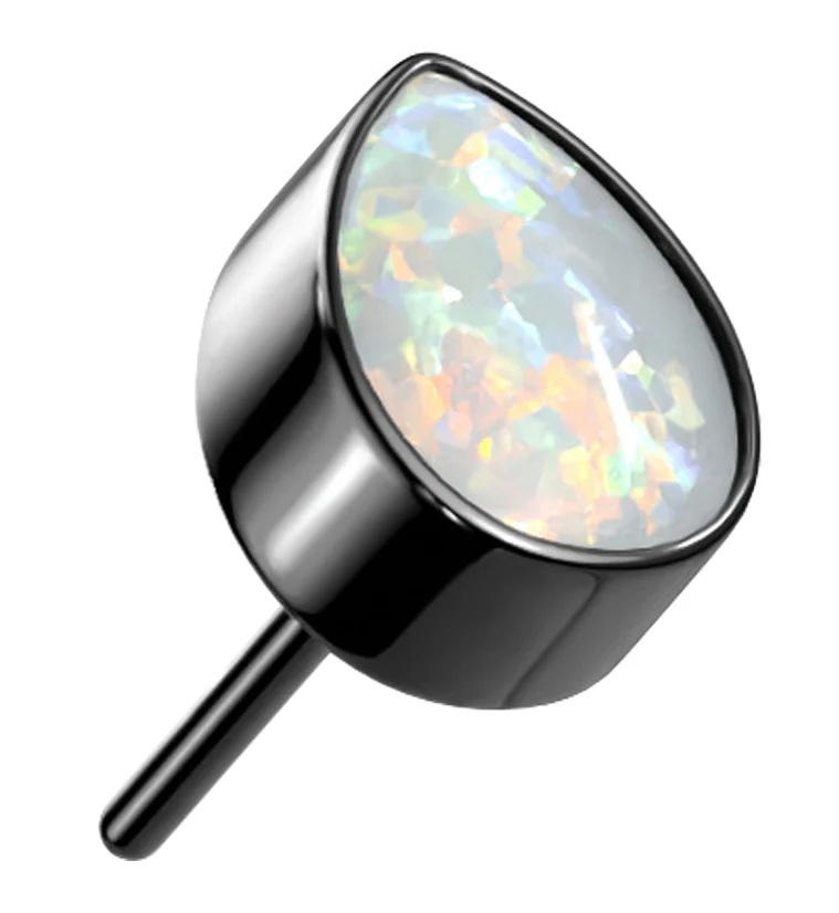 Black PVD Teardrop White Opalite Threadless Titanium Top - Mrs Treak
