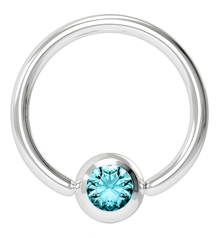 Aqua Gem Stainless Steel Captive Ring - Mrs Treak