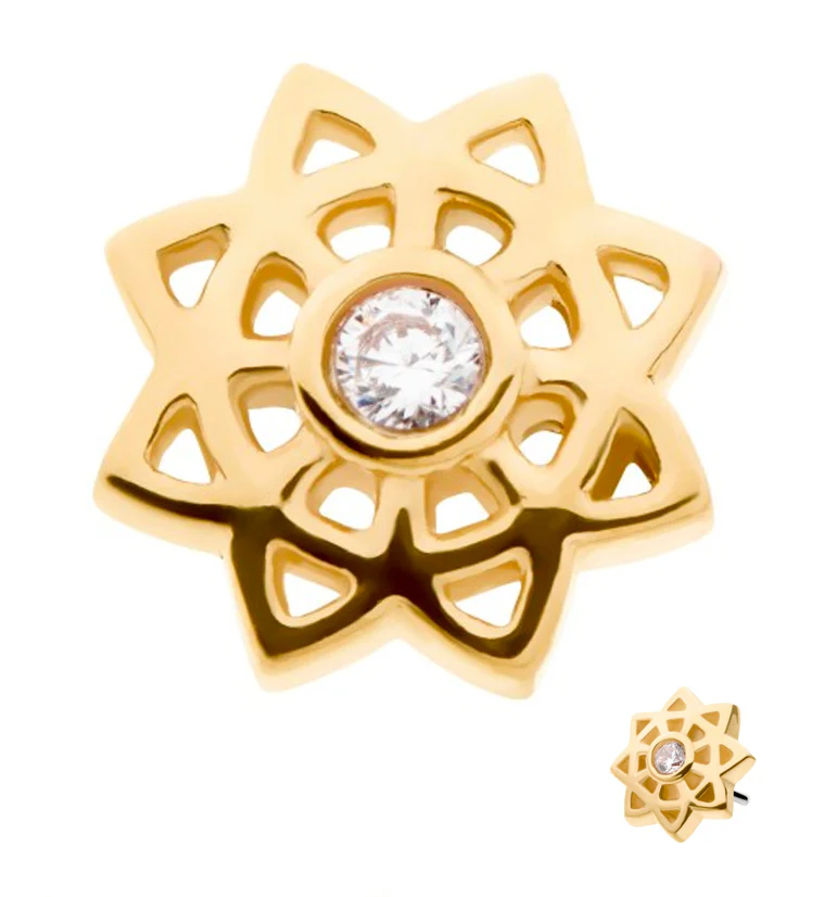 14kt Gold Manda Flower CZ Threadless Top - Mrs Treak