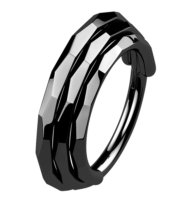 Black PVD Stacked Verge Titanium Hinged Segment Ring - Mrs Treak