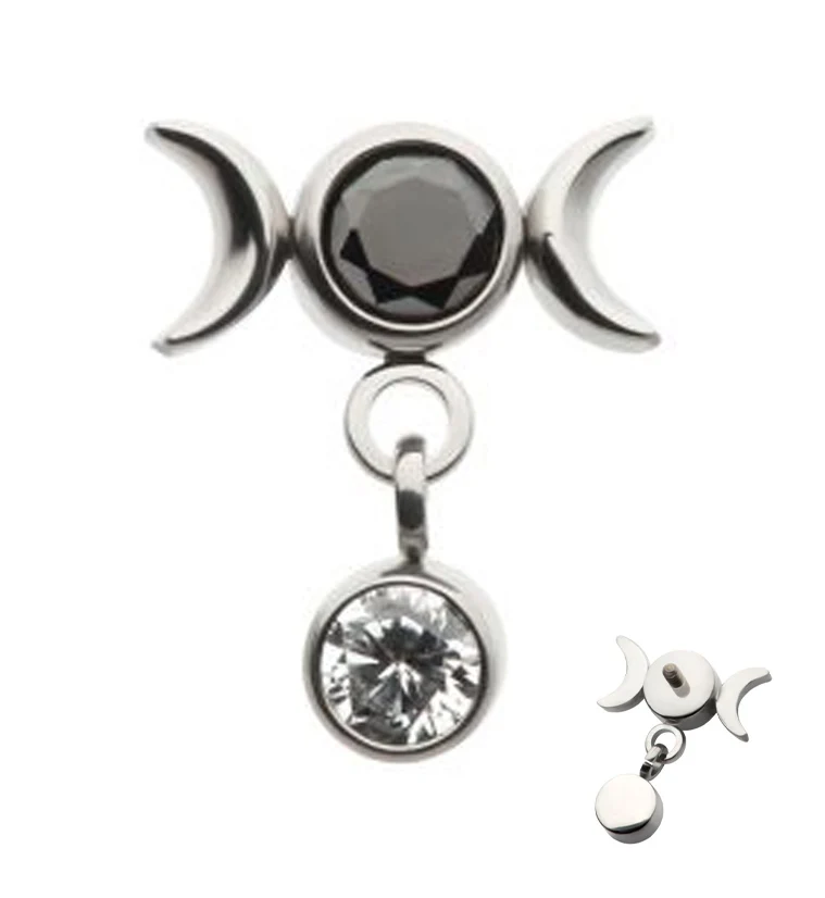 Black CZ Moon Phase Dangle CZ Internally Threaded Top - Mrs Treak