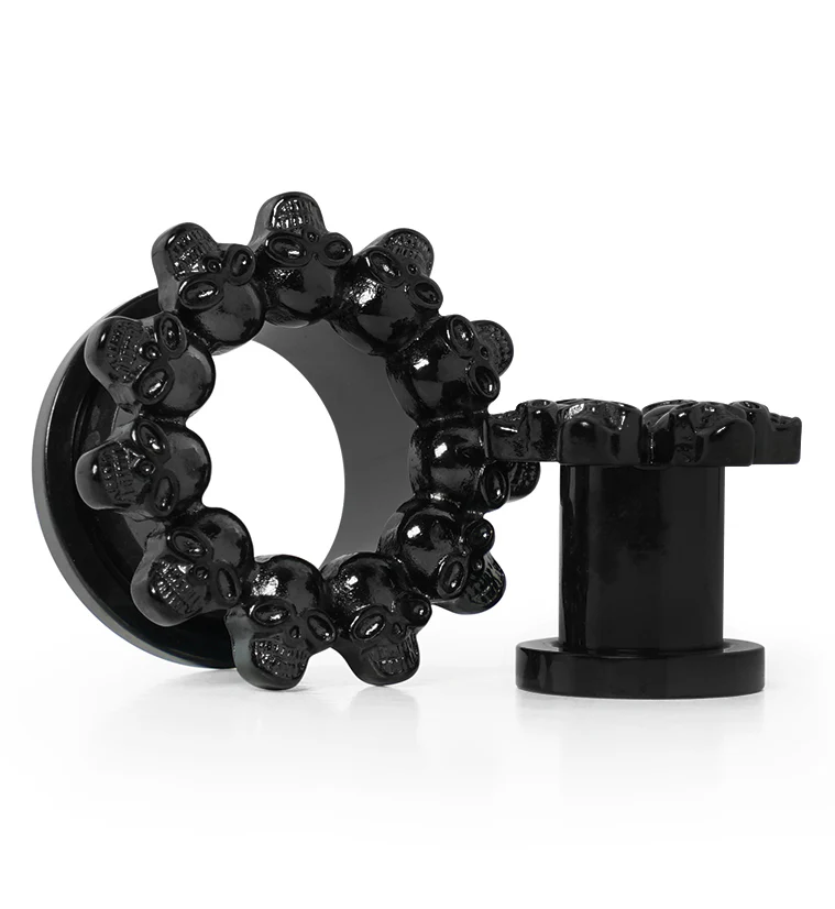 Skull Orbed Black PVD Stainless Steel Tunnel Plugs - Mrs Treak