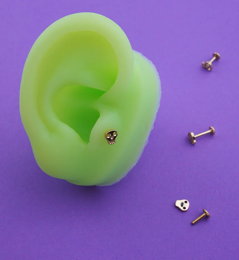 Gold PVD Skull Face Internally Threaded Titanium Labret - Mrs Treak