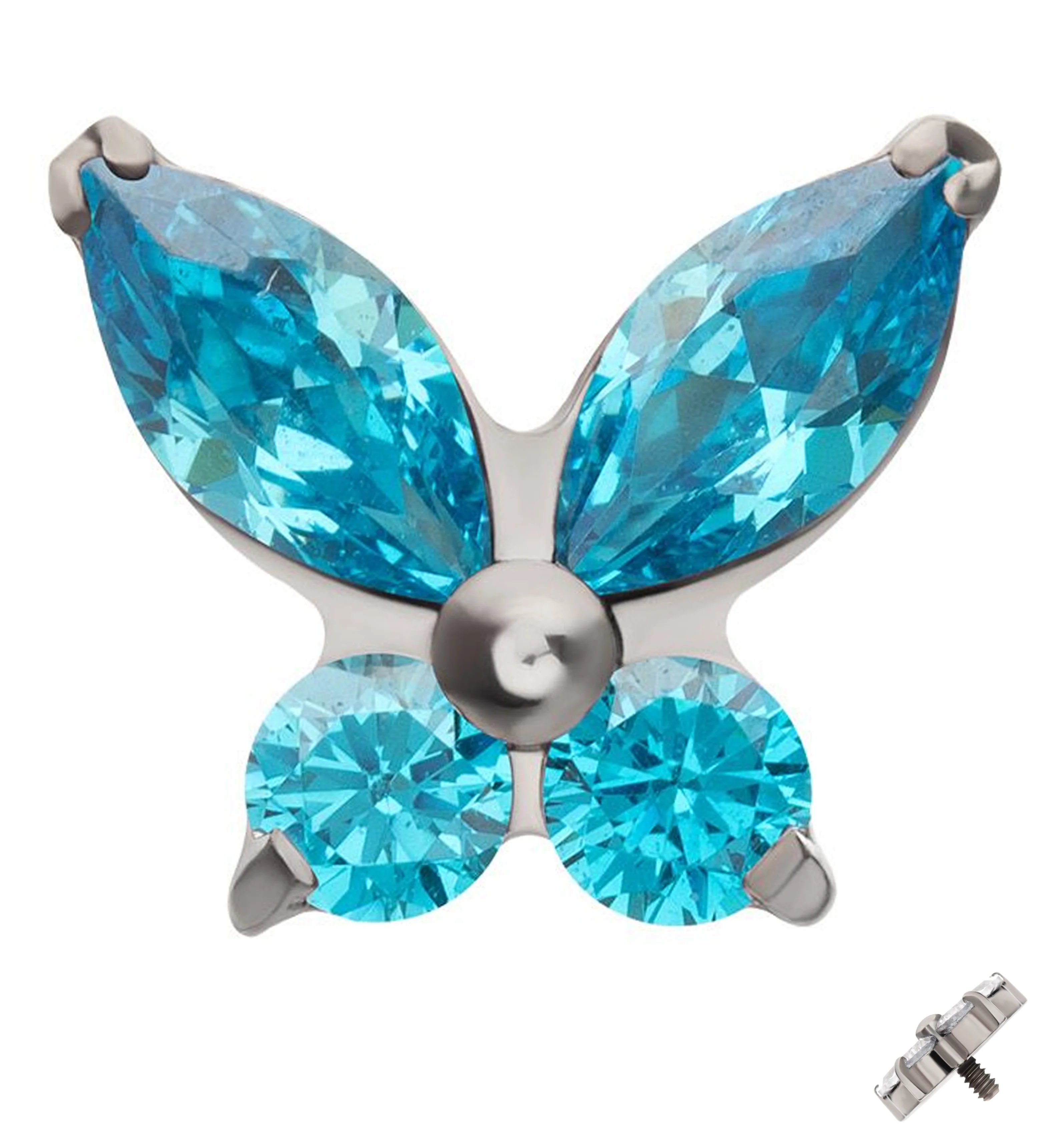 Butterfly Blue Topaz CZ Internally Threaded Titanium Top - Mrs Treak