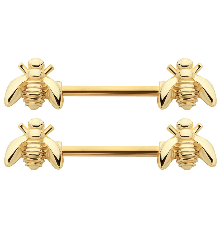 Gold PVD Bee Nipple Barbells - Mrs Treak