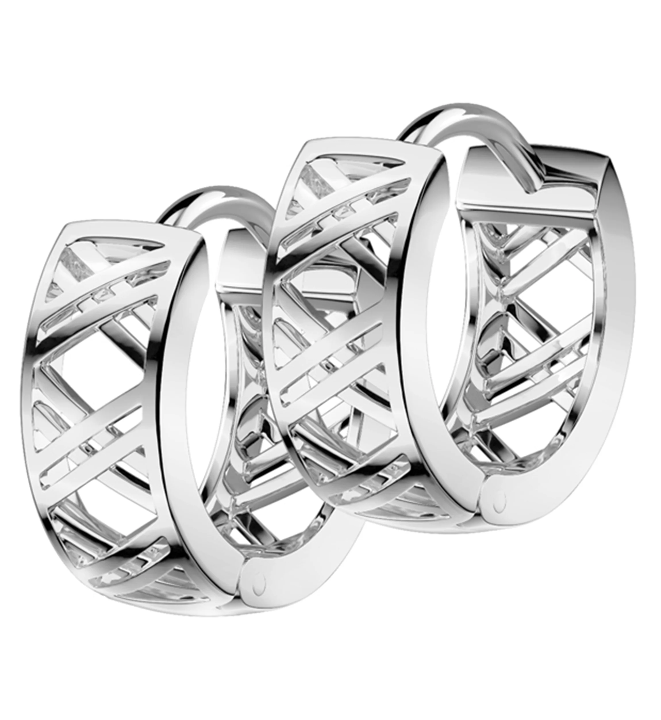 Crosshatch Stainless Steel Hinged Hoop Huggie Earrings - Mrs Treak