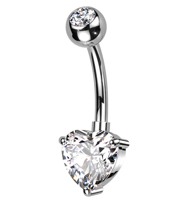 Heart Prong Clear CZ Titanium Belly Button Ring - Mrs Treak