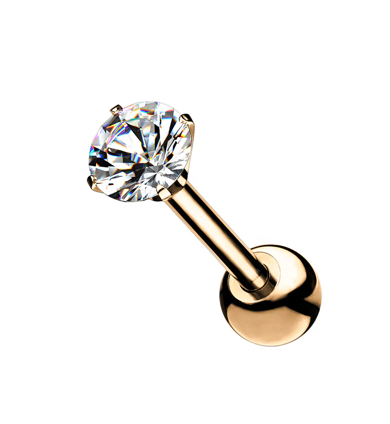 Rose Gold PVD Titanium CZ Cartilage Barbell - Mrs Treak