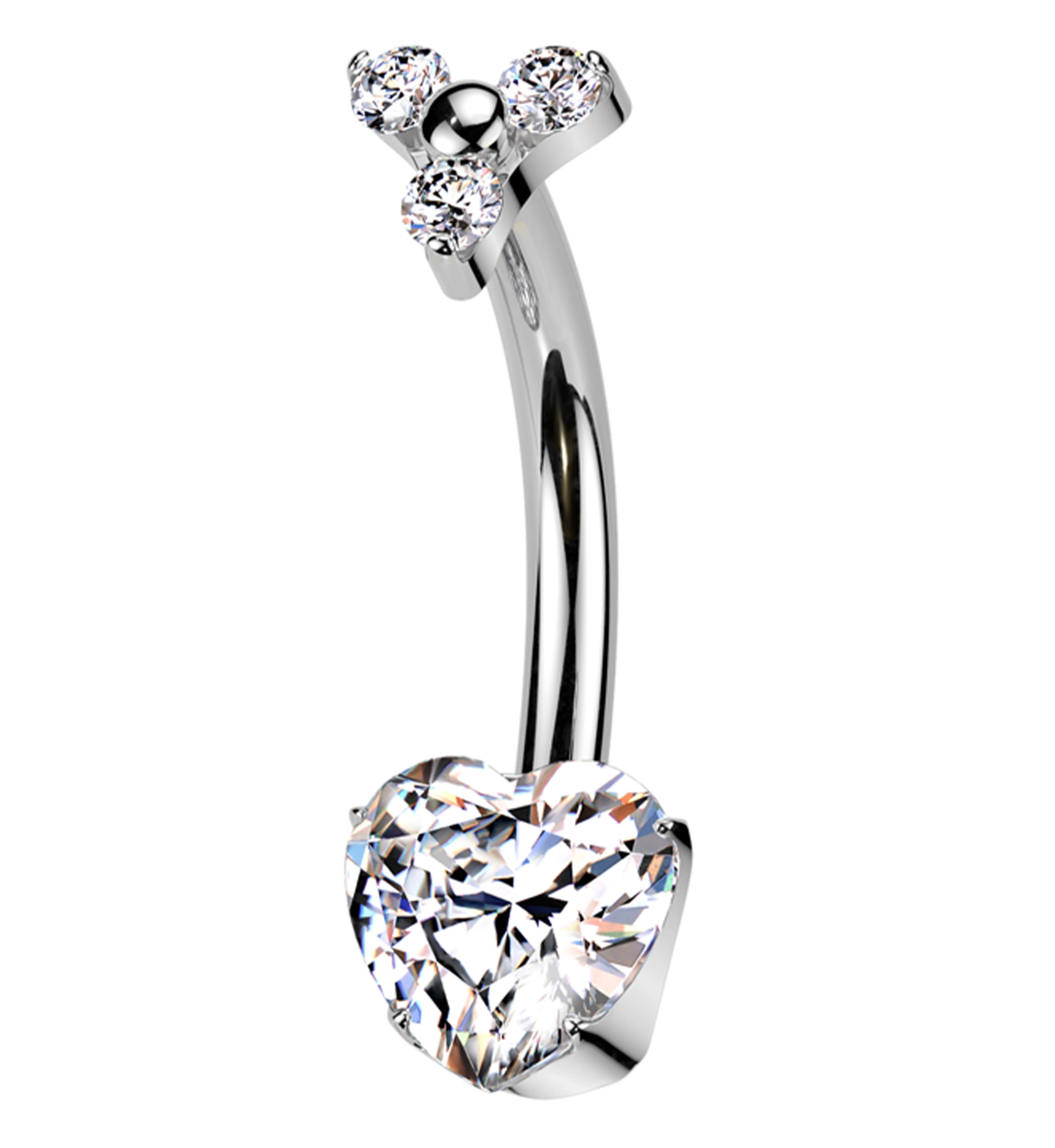Trinity Heart Clear CZ Titanium Internally Threaded Belly Button Ring - Mrs Treak