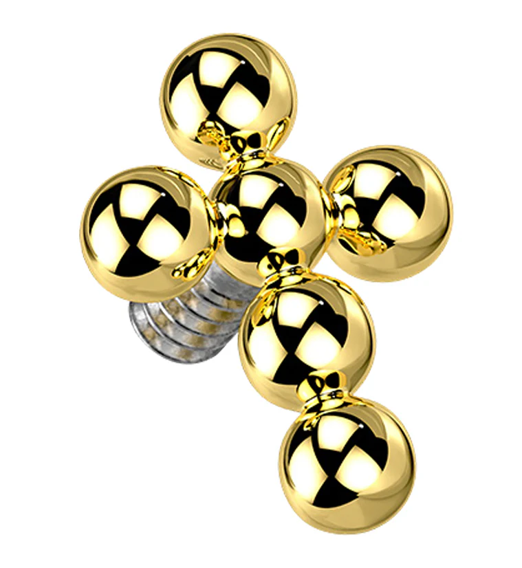Gold PVD Beaded Cross Titanium Internally Threaded Top - Mrs Treak