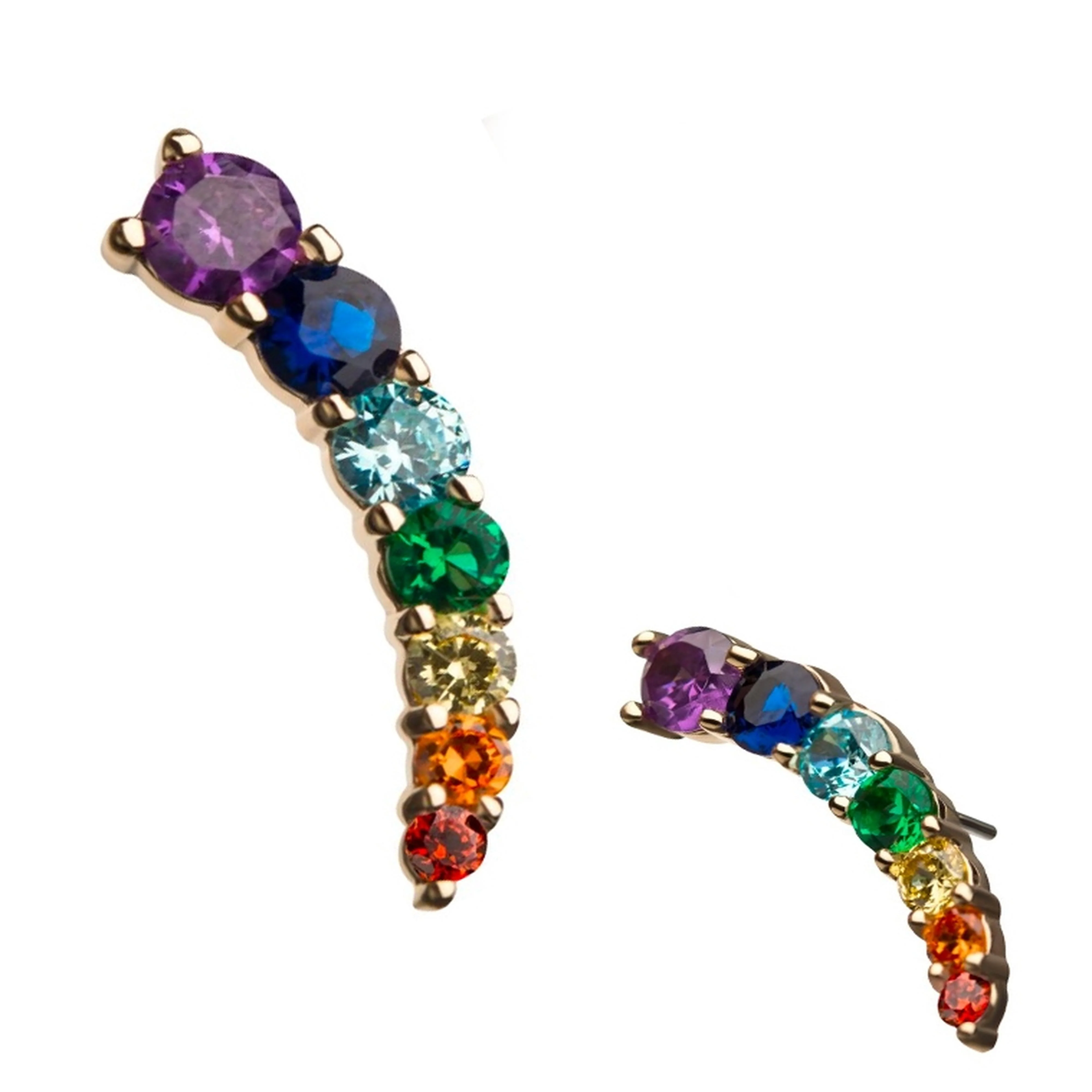 14kt Gold Rainbow CZ Rank Threadless Top - Mrs Treak