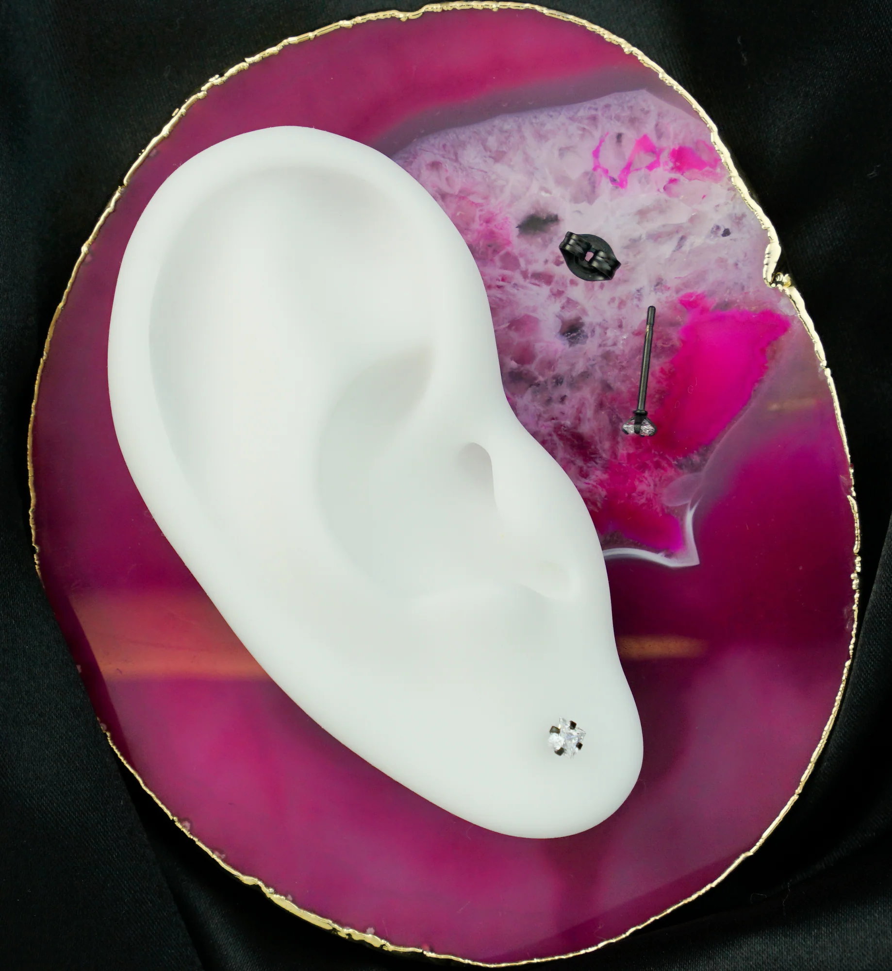 Black PVD Square Clear CZ Stainless Steel Stud Earrings - Mrs Treak