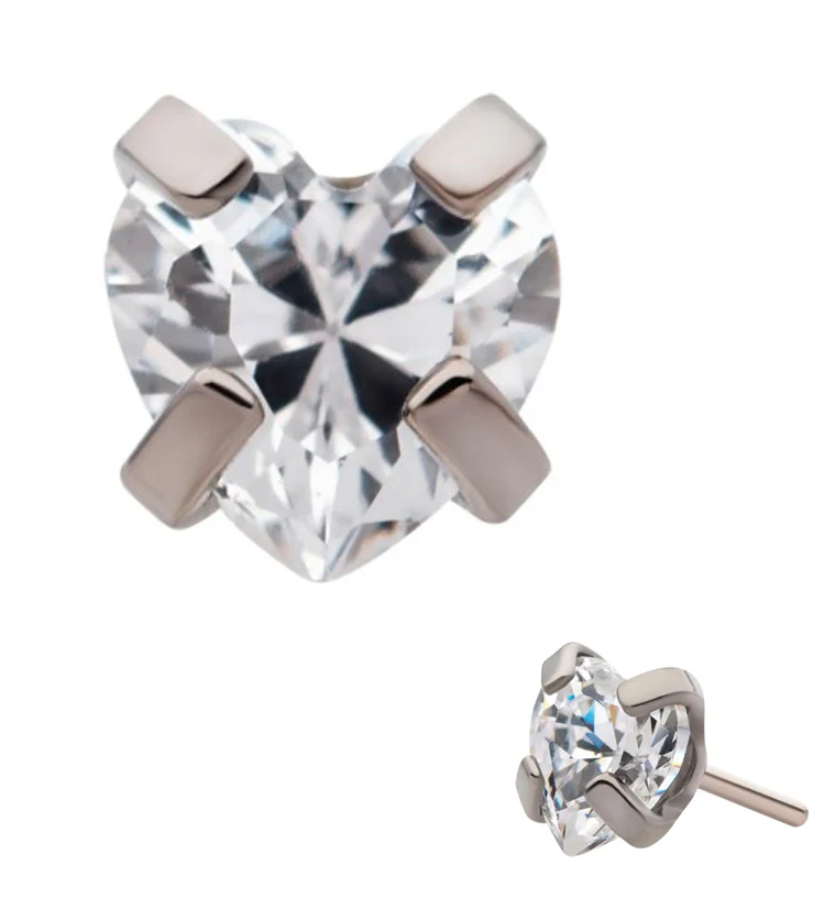 Heart Prong CZ Threadless Top - Mrs Treak