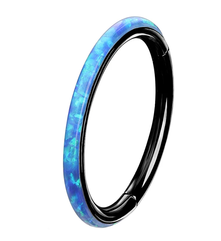 Black PVD Blue Opalite Orbed Hinged Segment Ring - Mrs Treak