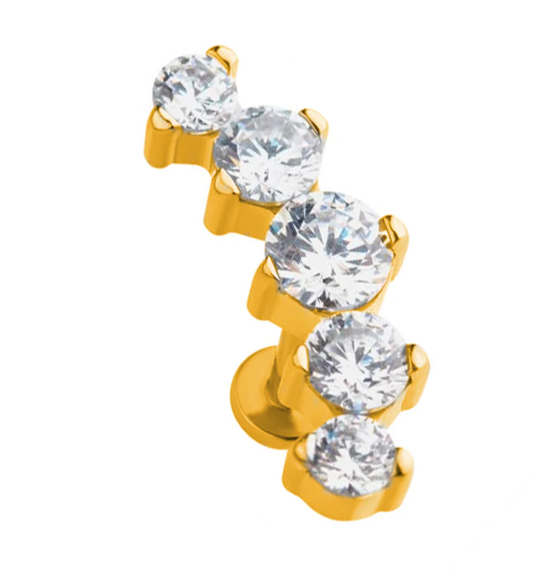 Gold PVD String CZ Labret Post - Mrs Treak