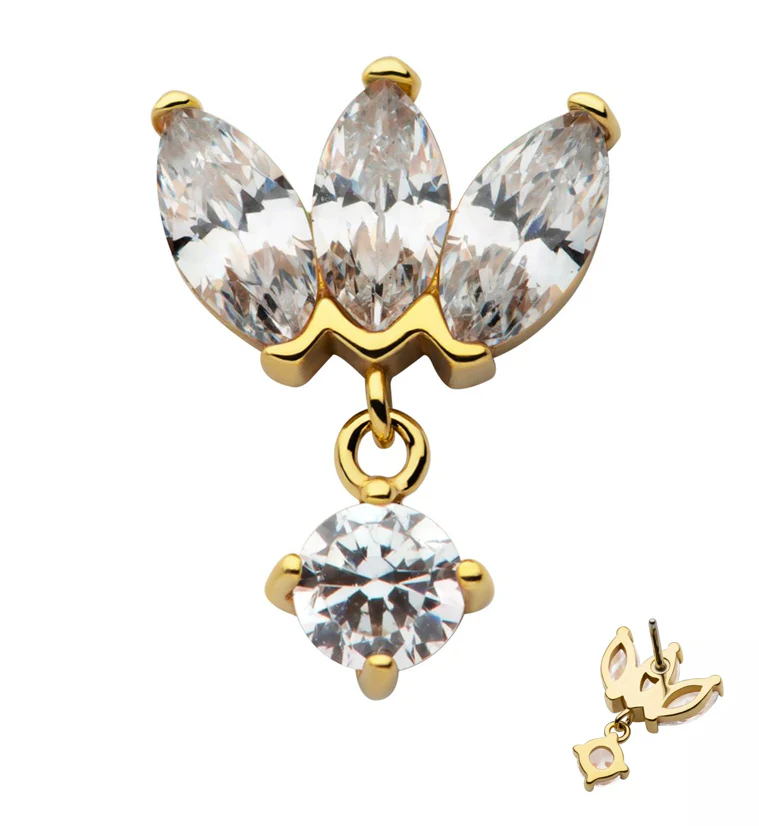 14kt Gold Empress Dangle CZ Threadless Top - Mrs Treak