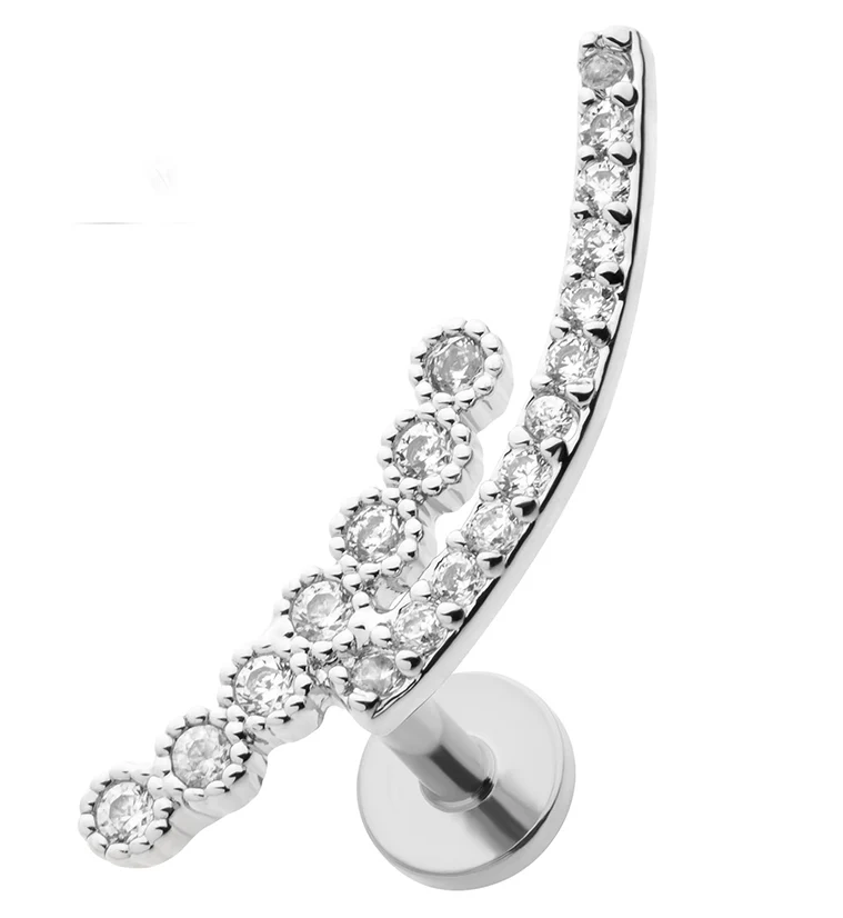 Double Curve CZ Stainless Steel Threadless Labret - Mrs Treak