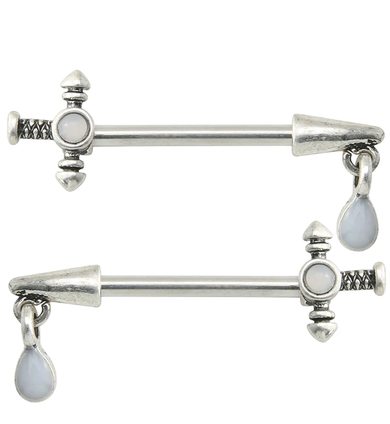 Arrow Dangle Blue Opalite Stainless Steel Nipple Barbell - Mrs Treak