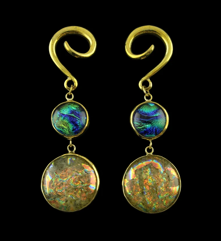 Solar Double Circular Dichroic Glass Brass Ear Weights - Mrs Treak