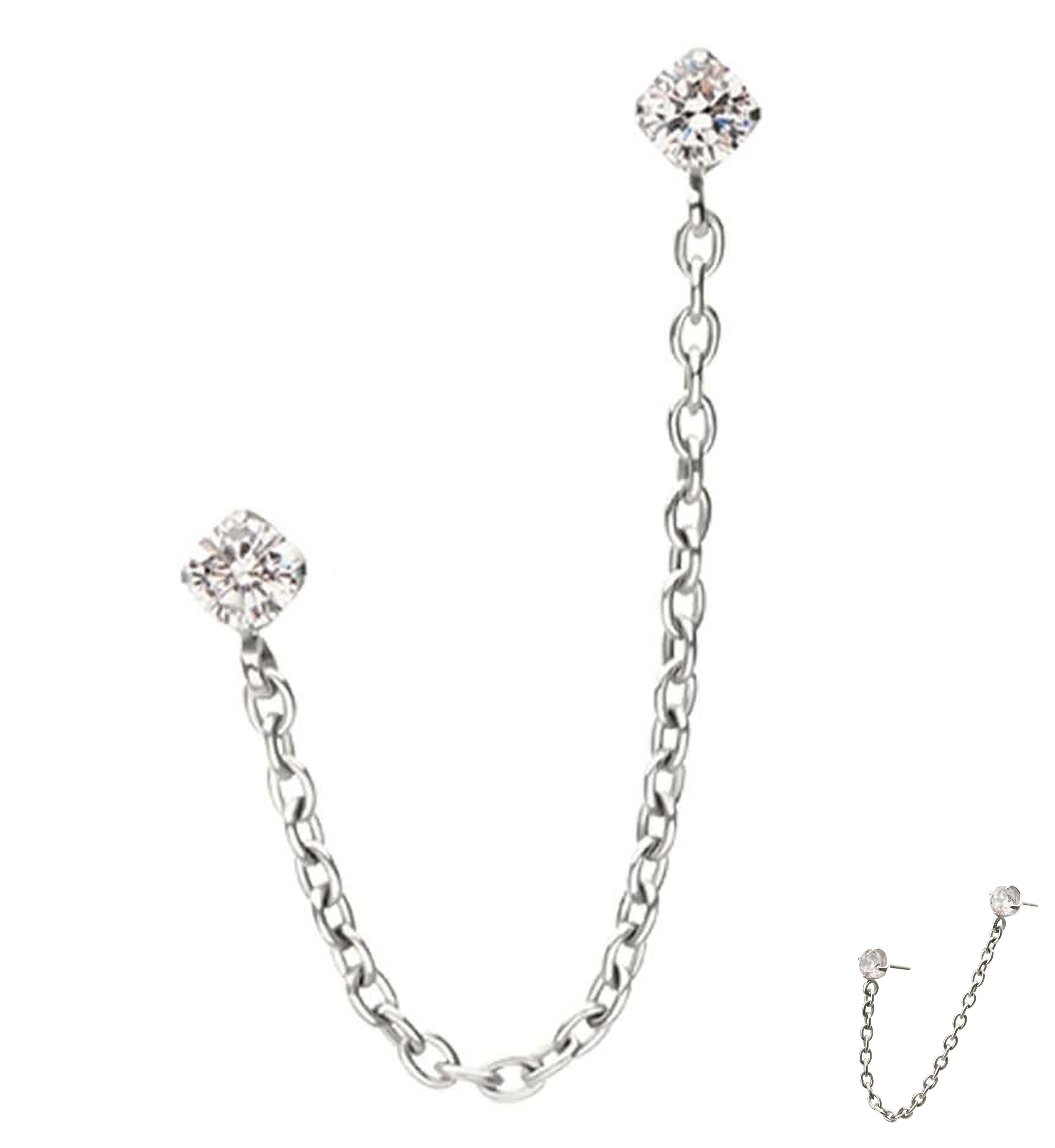 Double Prong Clear CZ Titanium Threadless Connector Rolo Chain Tops - Mrs Treak