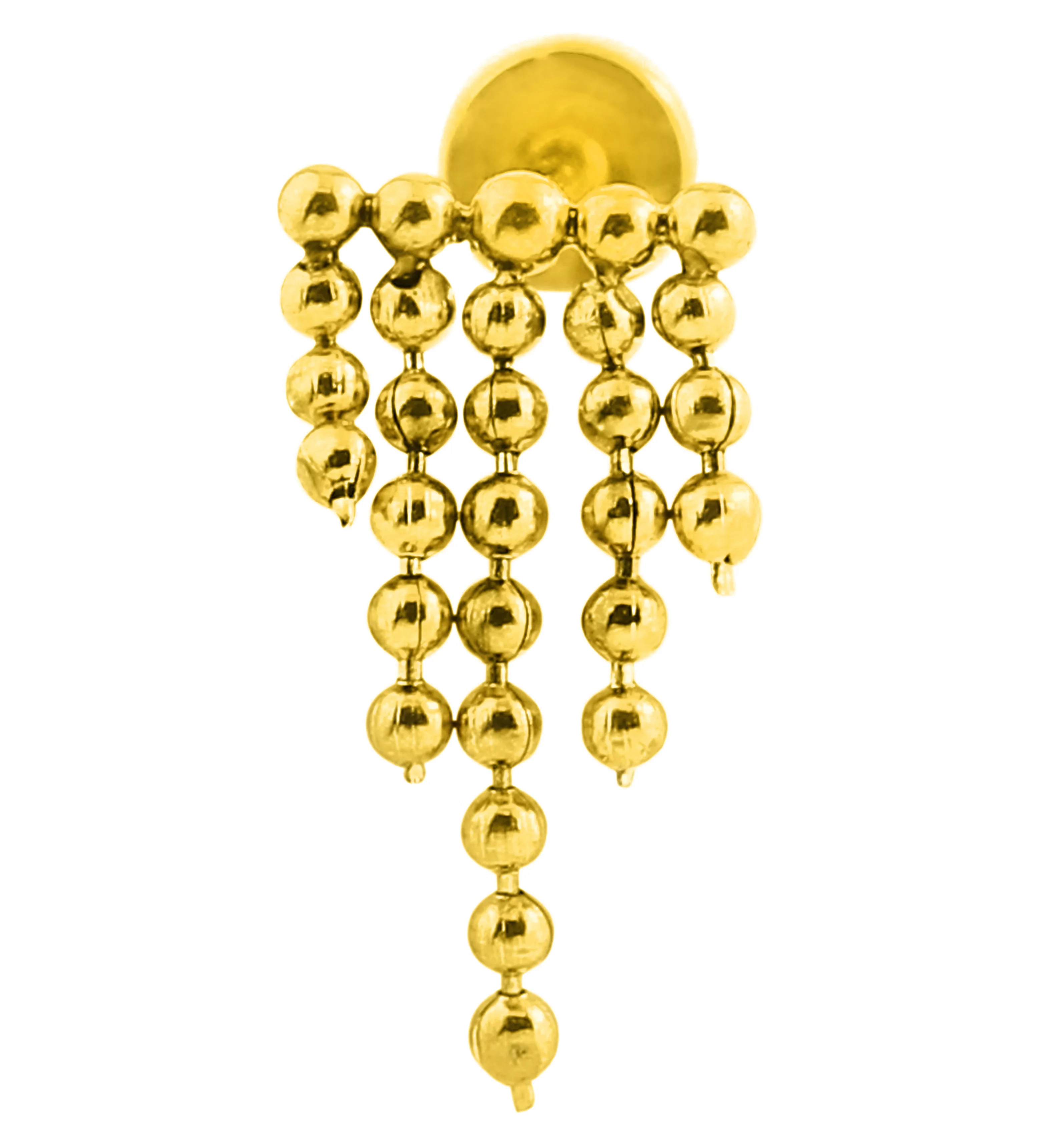 Gold PVD Descend Quinate Beaded Dangle Internally Threaded Stainless Steel Labret - Mrs Treak