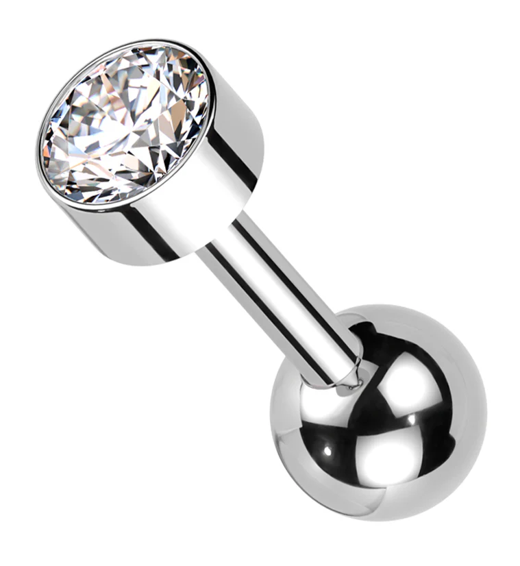 Bezel Clear CZ Titanium Internally Threaded Barbell - Mrs Treak