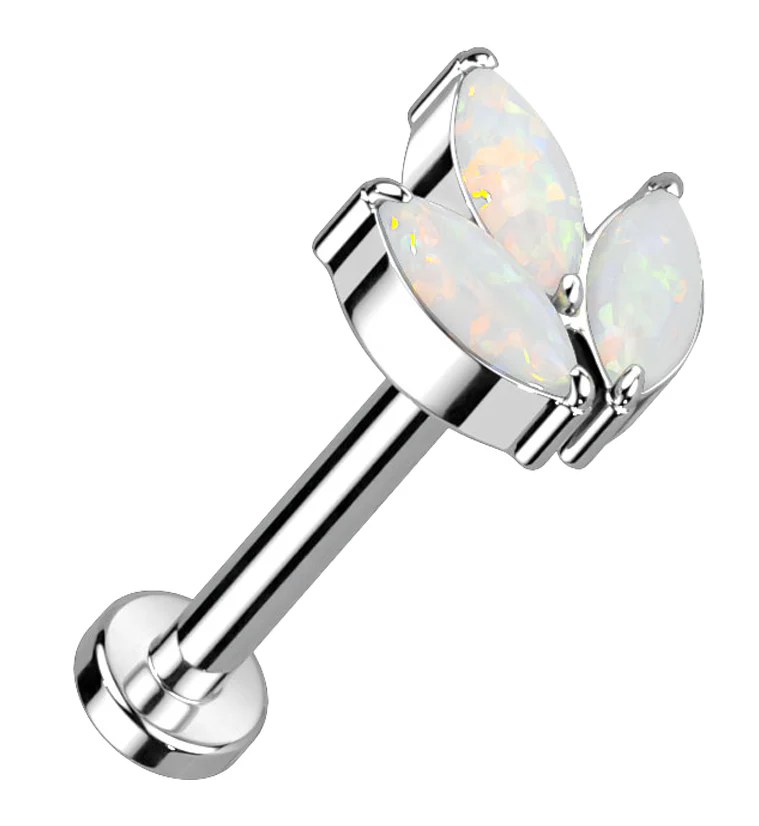 White Opalite Tri Sepal Titanium Threadless Labret - Mrs Treak