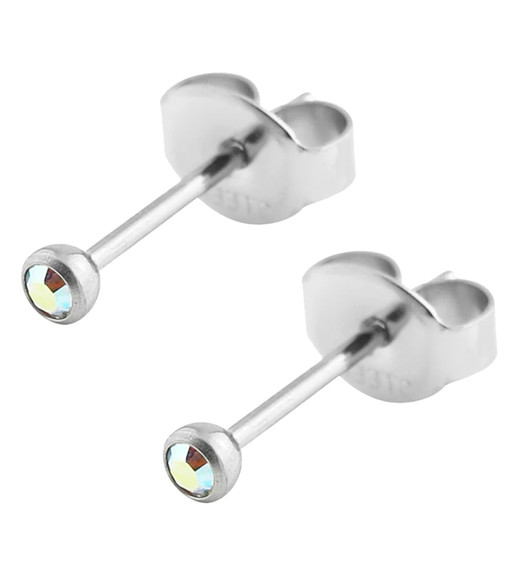 Rainbow Aurora Bezel CZ Stainless Steel Stud Earrings - Mrs Treak