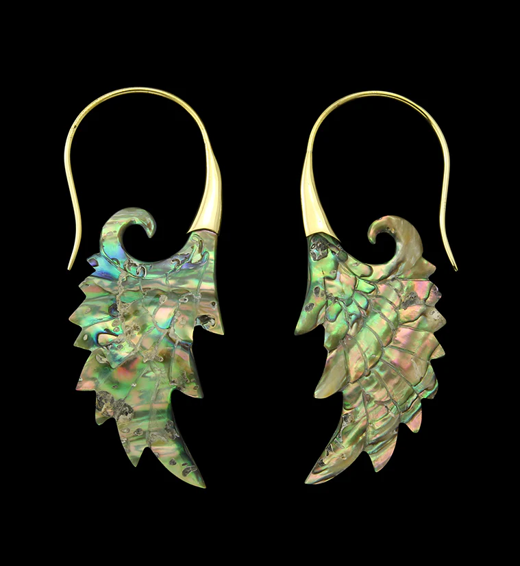 18G Wing Brass Abalone Hangers / Earrings - Mrs Treak