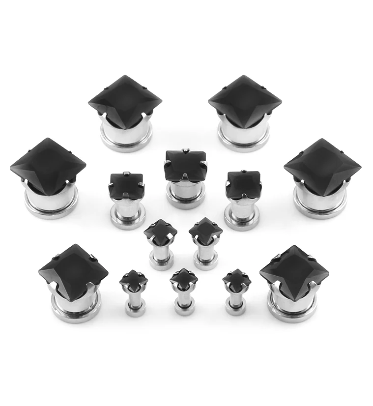 Black CZ Gem Diamond Stud Plugs - Mrs Treak