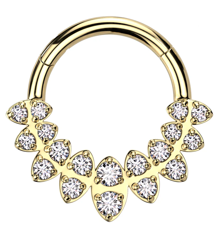 Gold PVD Riviere Clear CZ Stainless Steel Hinged Segment Ring - Mrs Treak