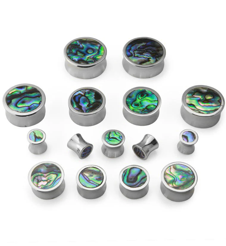 White Brass Abalone Shell Inlay Plugs - Mrs Treak