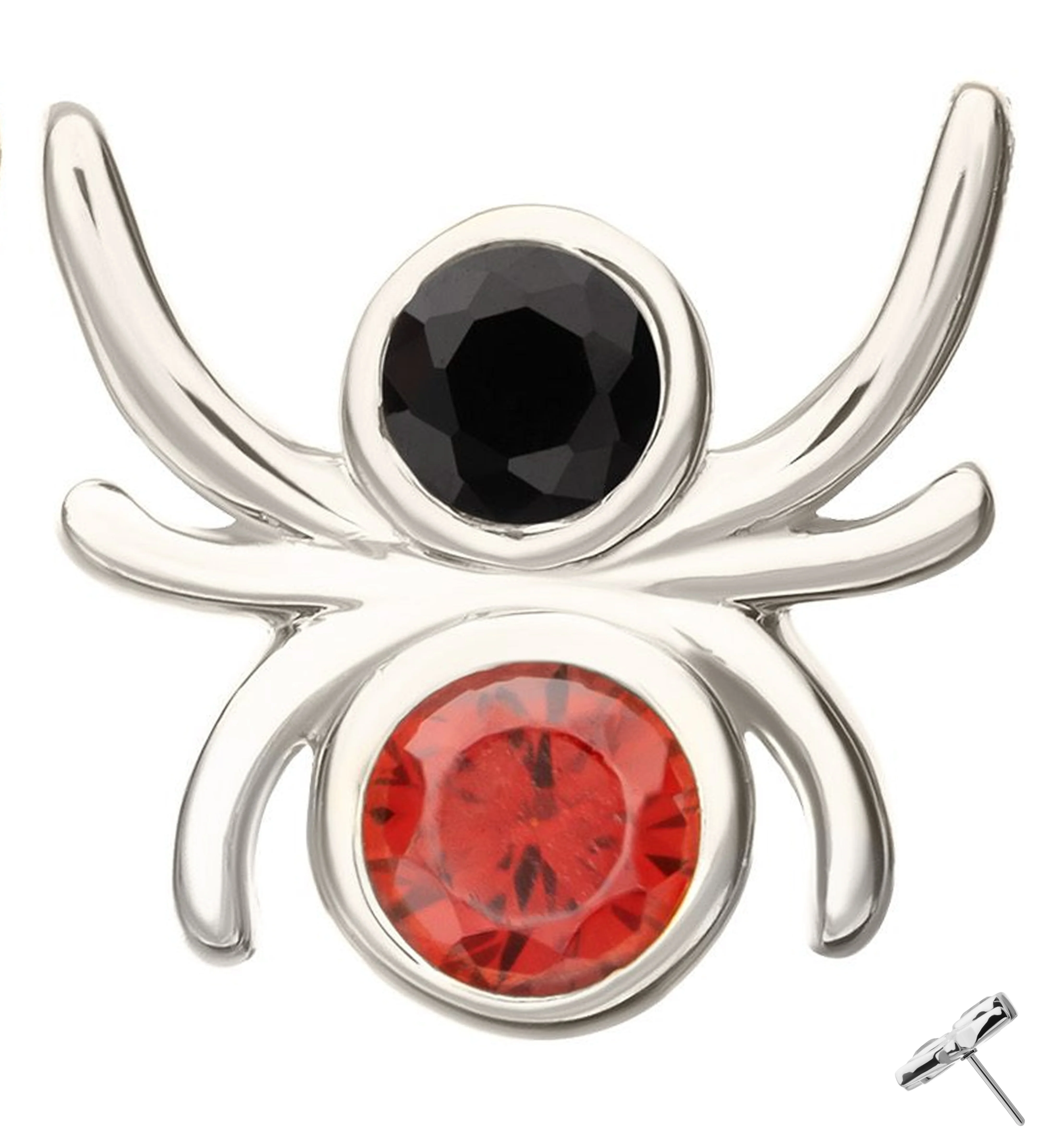 14kt White Gold Spider Black and Red Bezel CZ Threadless Top - Mrs Treak