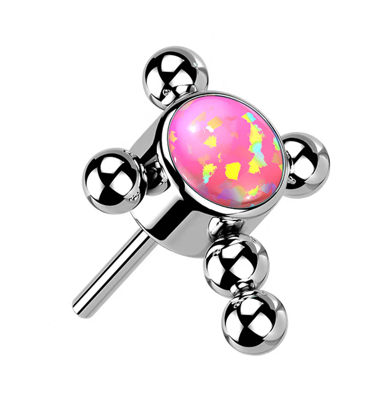 Pink Opalite Beaded Cross Titanium Threadless Top - Mrs Treak