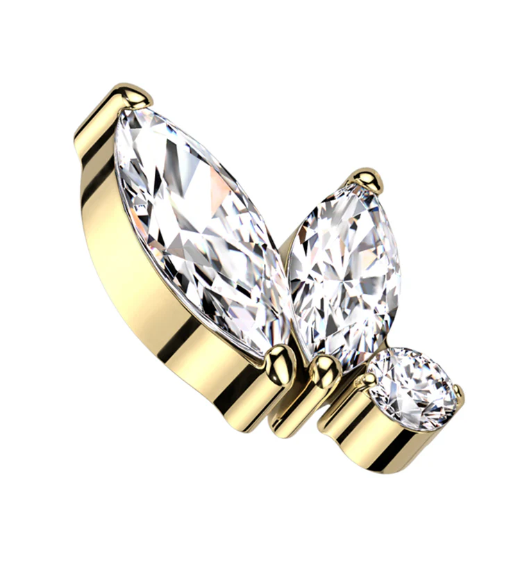 Gold PVD Coterie Clear CZ Internally Threaded Titanium Top - Mrs Treak