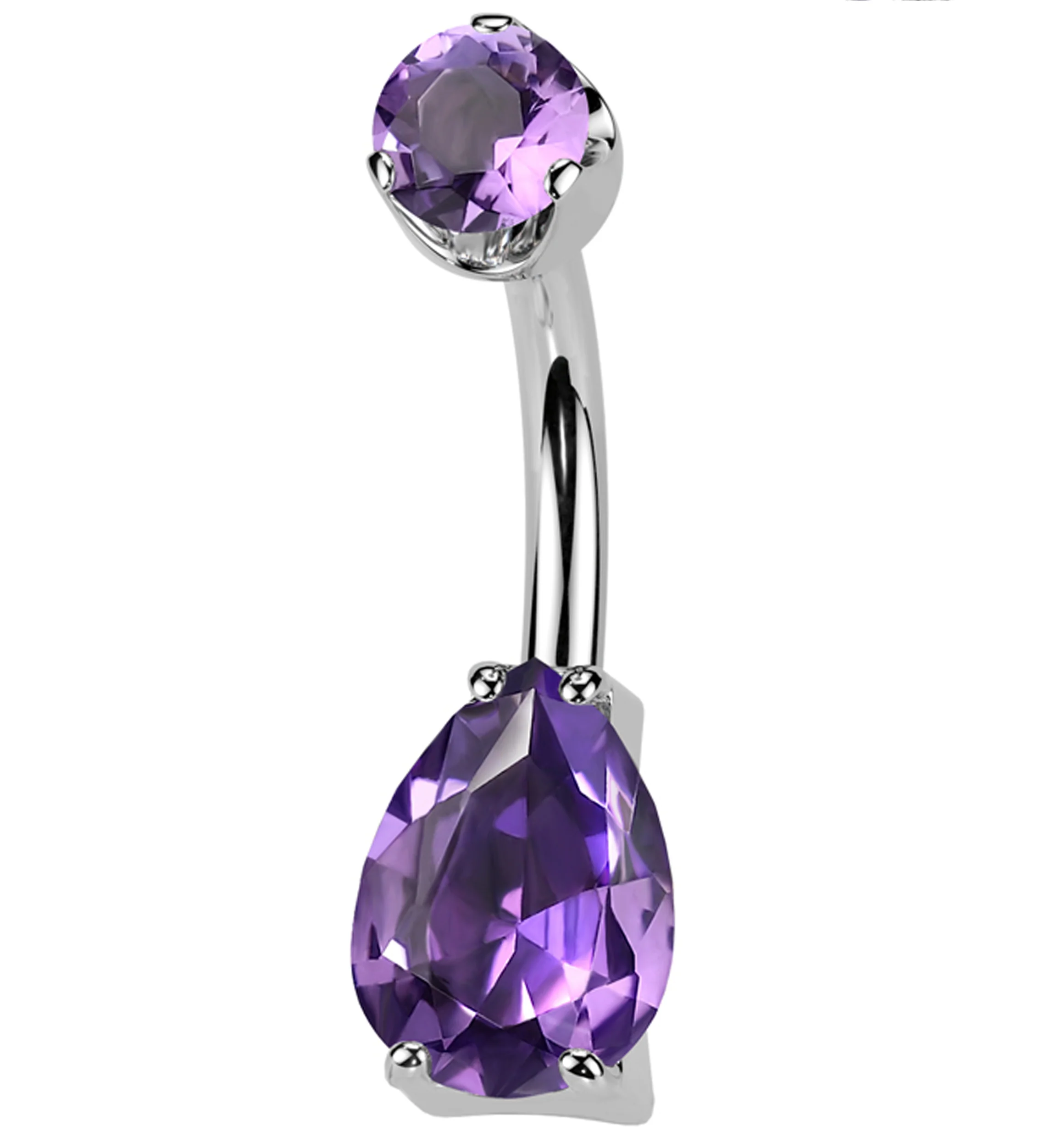 Amethyst Stone Teardrop Internally Threaded Titanium Belly Button Ring - Mrs Treak