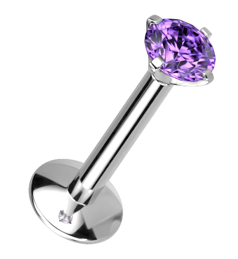 Tanzanite CZ Prong Labret Stud (Convex Disk) - Mrs Treak