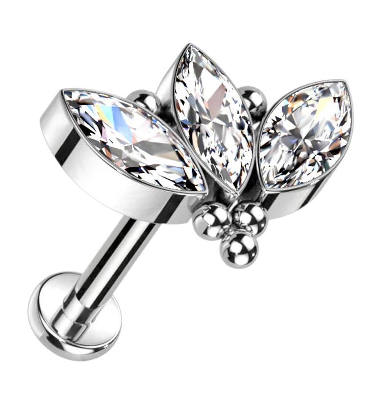 Beaded Triple Empress Clear CZ Titanium Internally Threaded Labret - Mrs Treak