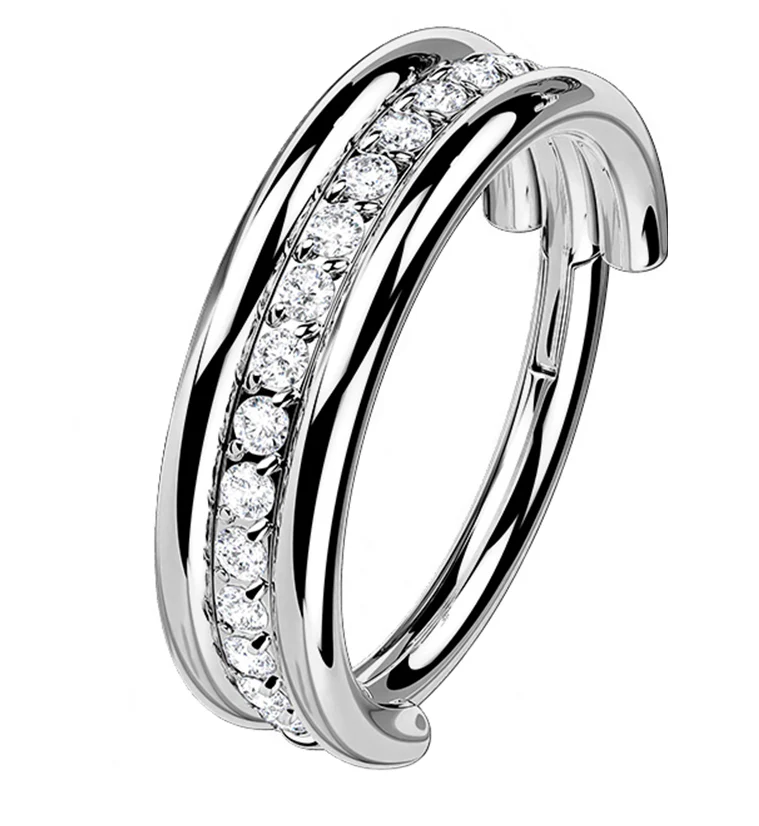 Stacked Core CZ Titanium Hinged Segment Ring - Mrs Treak