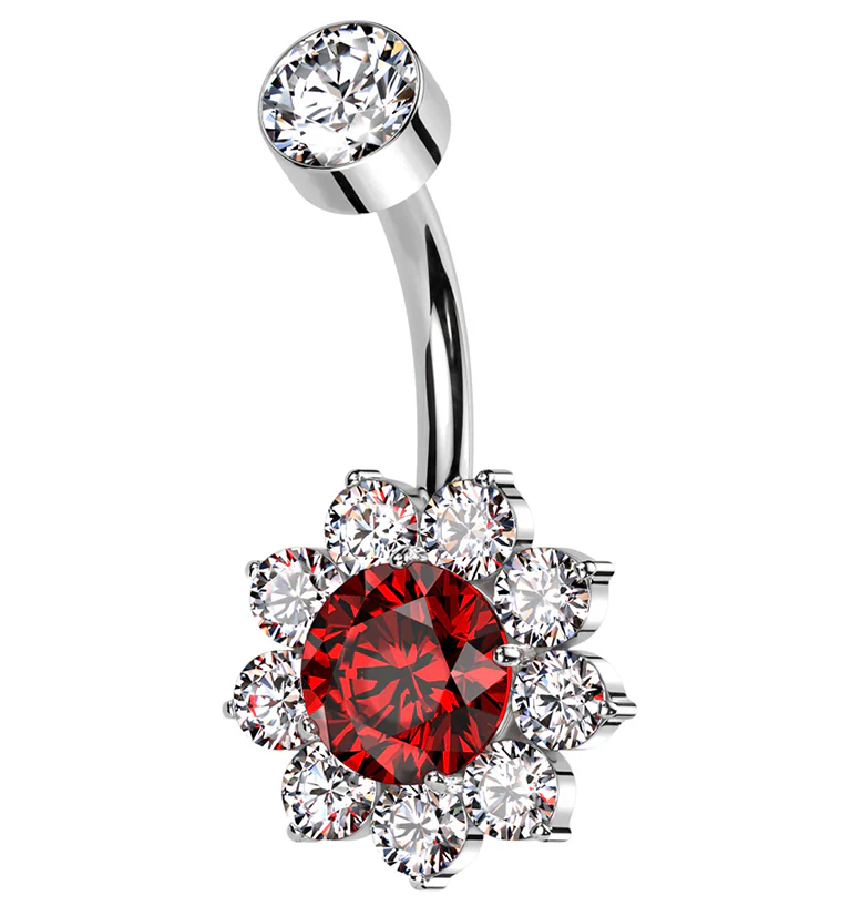 Flora Red CZ Internally Threaded Titanium Belly Button Ring - Mrs Treak