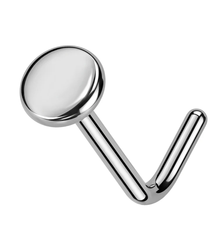 Flat Disk Top L Bend Titanium Nose Ring - Mrs Treak