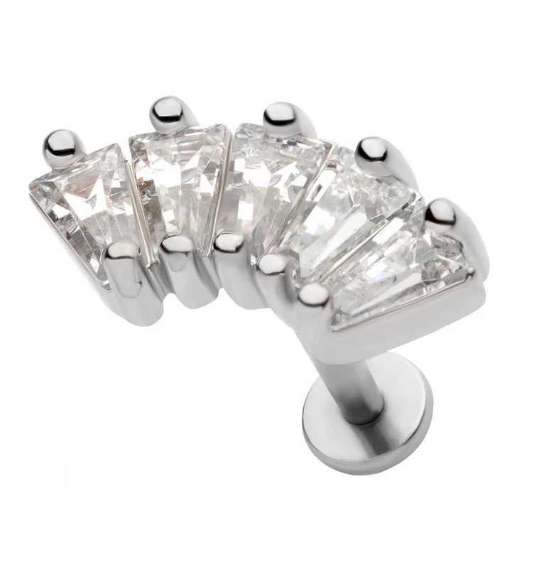 Crest Baguette Clear CZ Stainless Steel Internally Threaded Labret - Mrs Treak